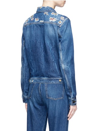 Back View - Click To Enlarge - SAINT LAURENT - Logo patch ripped denim jacket