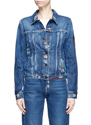 Main View - Click To Enlarge - SAINT LAURENT - Logo patch ripped denim jacket