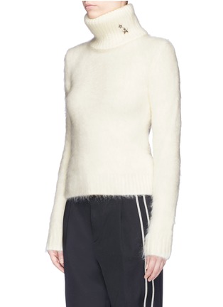 Front View - Click To Enlarge - SAINT LAURENT - Star pin brushed knit turtleneck sweater