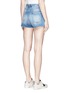 Back View - Click To Enlarge - SAINT LAURENT - Logo embroidered ripped denim shorts