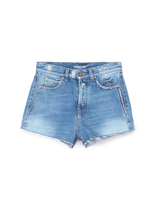 Main View - Click To Enlarge - SAINT LAURENT - Logo embroidered ripped denim shorts