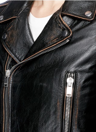 Detail View - Click To Enlarge - SAINT LAURENT - Lips smoking print calfskin leather biker jacket
