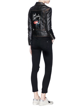 Figure View - Click To Enlarge - SAINT LAURENT - Lips smoking print calfskin leather biker jacket