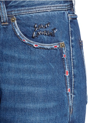Detail View - Click To Enlarge - SAINT LAURENT - Logo embroidered ripped jeans