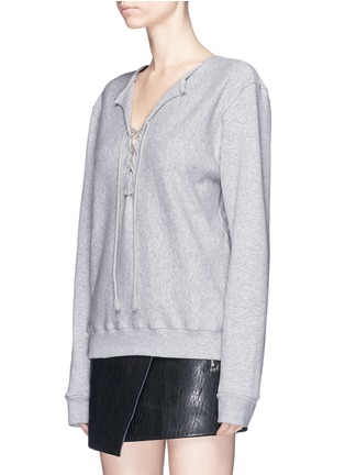 Front View - Click To Enlarge - SAINT LAURENT - Lace-up cotton sweatshirt