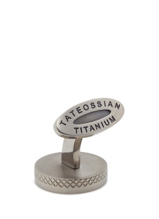 Detail View - Click To Enlarge - TATEOSSIAN - Graffiato leather inlay titanium cufflinks