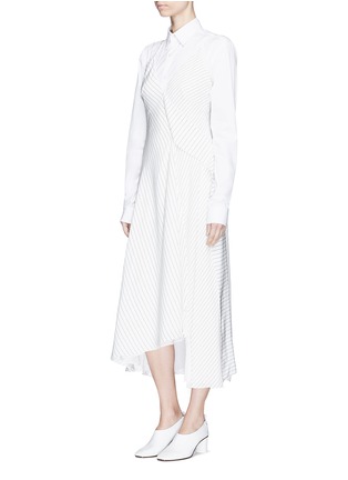 Figure View - Click To Enlarge - VICTORIA BECKHAM - Asymmetric ruffle pinstripe silk sleeveless dress