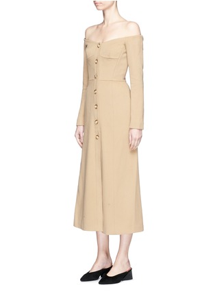 Front View - Click To Enlarge - GABRIELA HEARST - Off-shoulder virgin wool-cashmere melton bustier coat