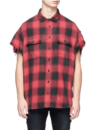 Main View - Click To Enlarge - R13 - Fringed cuff check plaid shirt