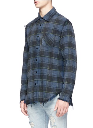 Front View - Click To Enlarge - R13 - Fringed check plaid flannel shirt