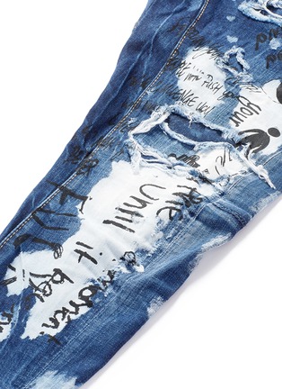 Detail View - Click To Enlarge - 71465 - 'Tidy Biker' scribble print ripped skinny jeans