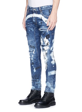 Front View - Click To Enlarge - 71465 - 'Tidy Biker' scribble print ripped skinny jeans
