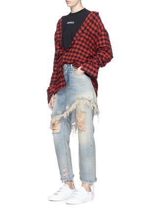 Figure View - Click To Enlarge - R13 - Skirt overlay ripped cropped jeans