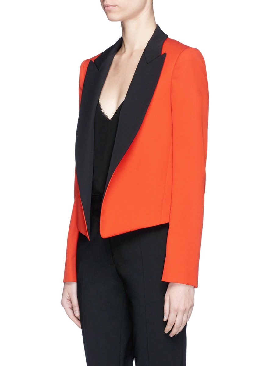LANVIN Colourblock Cropped Wool Suiting Jacket | ModeSens