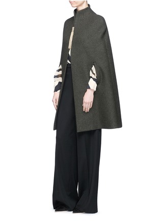 Figure View - Click To Enlarge - LANVIN - Chain fringe wool basketweave cape