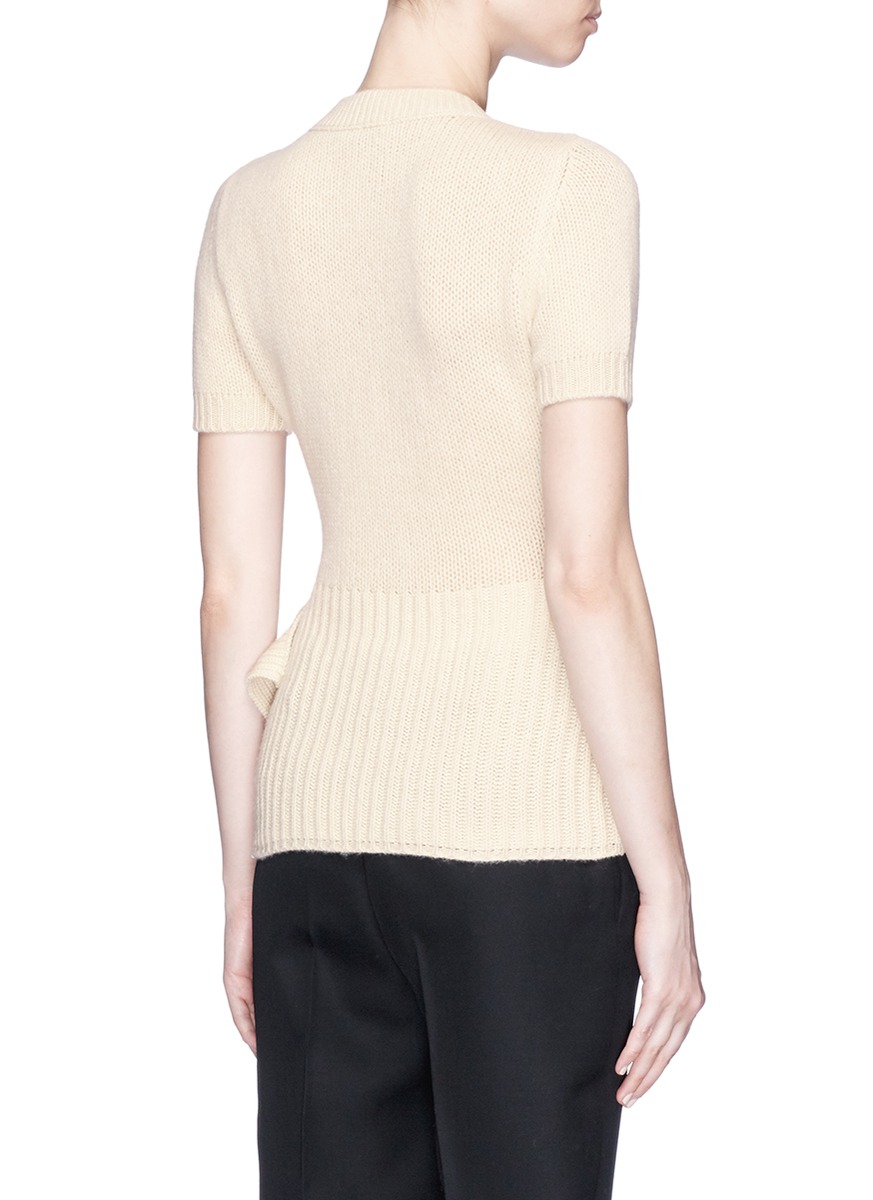 LANVIN Asymmetric Ruffle Hem Yak-Wool Sweater in White | ModeSens