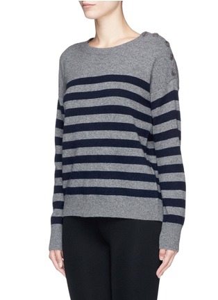 Front View - Click To Enlarge - VINCE - Button shoulder stripe cashmere sweater