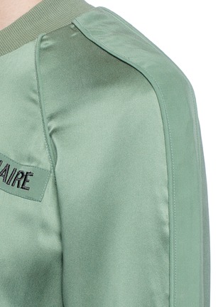 Detail View - Click To Enlarge - EQUIPMENT - 'Kendrix' slogan patch silk satin bomber jacket