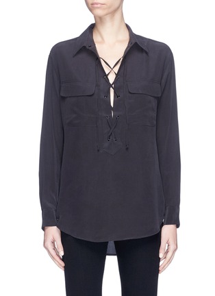Main View - Click To Enlarge - EQUIPMENT - 'Knox' lace-up silk crepe shirt