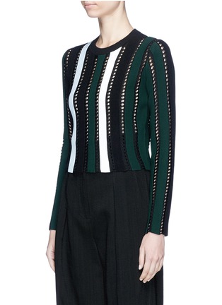 Front View - Click To Enlarge - PROENZA SCHOULER - Stripe ottoman and pointelle knit cropped sweater