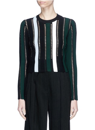 Main View - Click To Enlarge - PROENZA SCHOULER - Stripe ottoman and pointelle knit cropped sweater