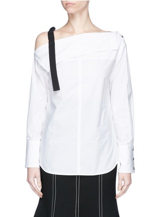 Main View - Click To Enlarge - PROENZA SCHOULER - Asymmetric tie shoulder cotton poplin shirt