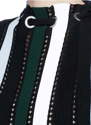 Detail View - Click To Enlarge - PROENZA SCHOULER - Drawstring neck stripe ottoman and pointelle knit top