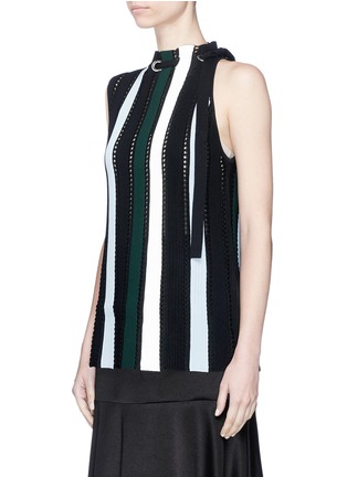 Front View - Click To Enlarge - PROENZA SCHOULER - Drawstring neck stripe ottoman and pointelle knit top