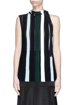 Main View - Click To Enlarge - PROENZA SCHOULER - Drawstring neck stripe ottoman and pointelle knit top