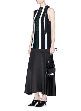 Figure View - Click To Enlarge - PROENZA SCHOULER - Drawstring neck stripe ottoman and pointelle knit top