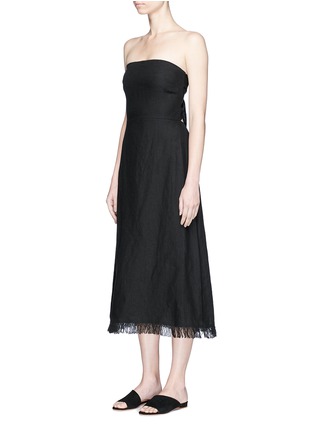 Front View - Click To Enlarge - THEORY - 'Phyly' tie back fringed linen strapless dress