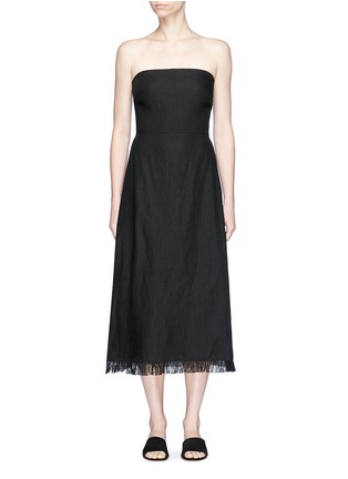 Main View - Click To Enlarge - THEORY - 'Phyly' tie back fringed linen strapless dress