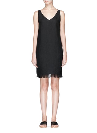 Main View - Click To Enlarge - THEORY - 'Oekel' fringed linen sleeveless shift dress
