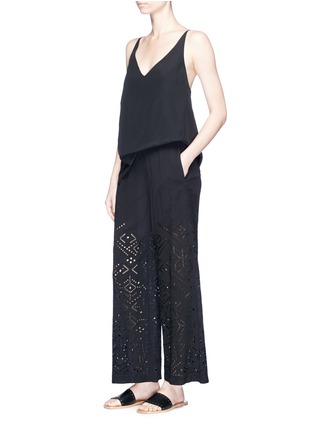 Figure View - Click To Enlarge - THEORY - 'Alkes' cutwork embroidery crepe wide leg pants