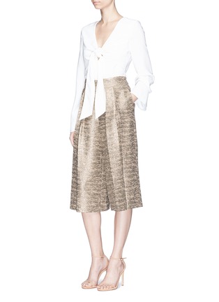 Figure View - Click To Enlarge - ALICE & OLIVIA - 'Rocco' high waist metallic tweed culottes