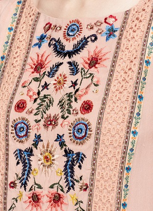 Detail View - Click To Enlarge - ALICE & OLIVIA - 'Gabriel' floral embroidered crochet lace panel tunic dress