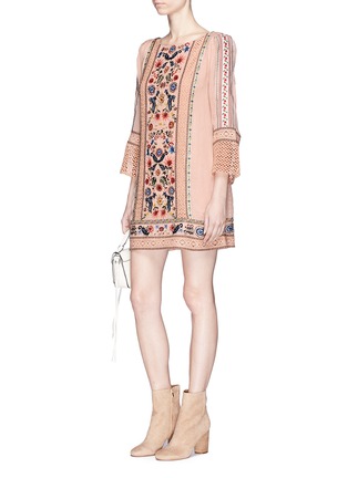 Figure View - Click To Enlarge - ALICE & OLIVIA - 'Gabriel' floral embroidered crochet lace panel tunic dress