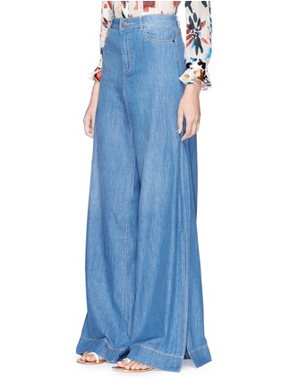 Front View - Click To Enlarge - ALICE & OLIVIA - 'Clarissa' side split wide leg chambray pants