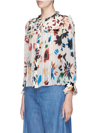 Front View - Click To Enlarge - ALICE & OLIVIA - 'Malinda' ruffle floral burnout chiffon blouse