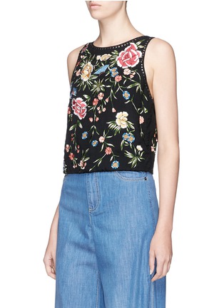 Front View - Click To Enlarge - ALICE & OLIVIA - 'Arra' stud floral embroidered crépon cropped top