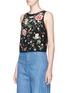 Front View - Click To Enlarge - ALICE & OLIVIA - 'Arra' stud floral embroidered crépon cropped top