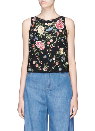 Main View - Click To Enlarge - ALICE & OLIVIA - 'Arra' stud floral embroidered crépon cropped top