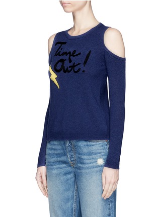 Front View - Click To Enlarge - ALICE & OLIVIA - 'Wade' slogan embroidered cold shoulder sweater