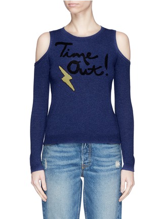 Main View - Click To Enlarge - ALICE & OLIVIA - 'Wade' slogan embroidered cold shoulder sweater