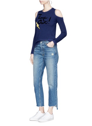 Figure View - Click To Enlarge - ALICE & OLIVIA - 'Wade' slogan embroidered cold shoulder sweater