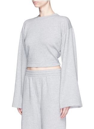 Front View - Click To Enlarge - T BY ALEXANDER WANG - Tie back cropped French terry sweatshirt