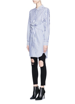 Front View - Click To Enlarge - T BY ALEXANDER WANG - Tie front stripe shirt dress