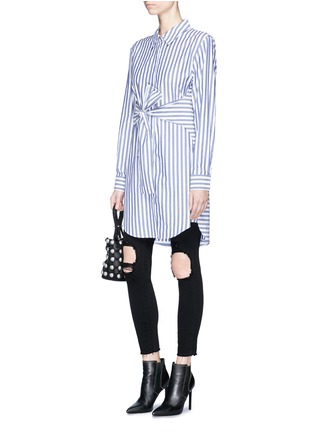 Figure View - Click To Enlarge - T BY ALEXANDER WANG - Tie front stripe shirt dress