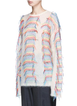 Front View - Click To Enlarge - PORTS 1961 - Scalloped stripe embroidered oversized mohair-silk sweater