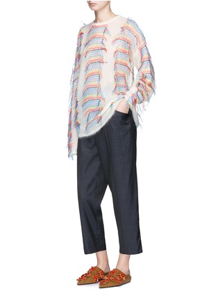 Figure View - Click To Enlarge - PORTS 1961 - Scalloped stripe embroidered oversized mohair-silk sweater